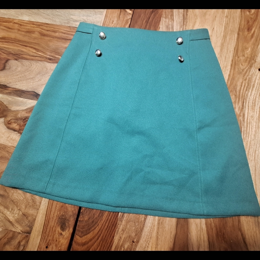 Zara Green A-Line Skirt with Button Details